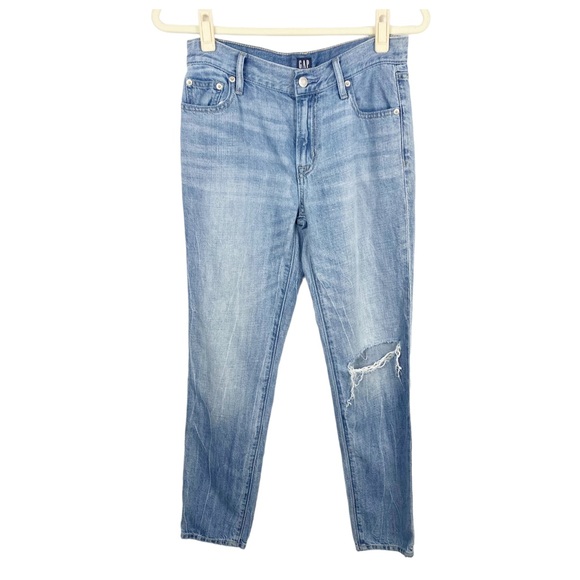 Gap Denim Womens Best Girlfriend Jeans Straight Leg Distressed Size 25 Linen - Picture 1 of 7